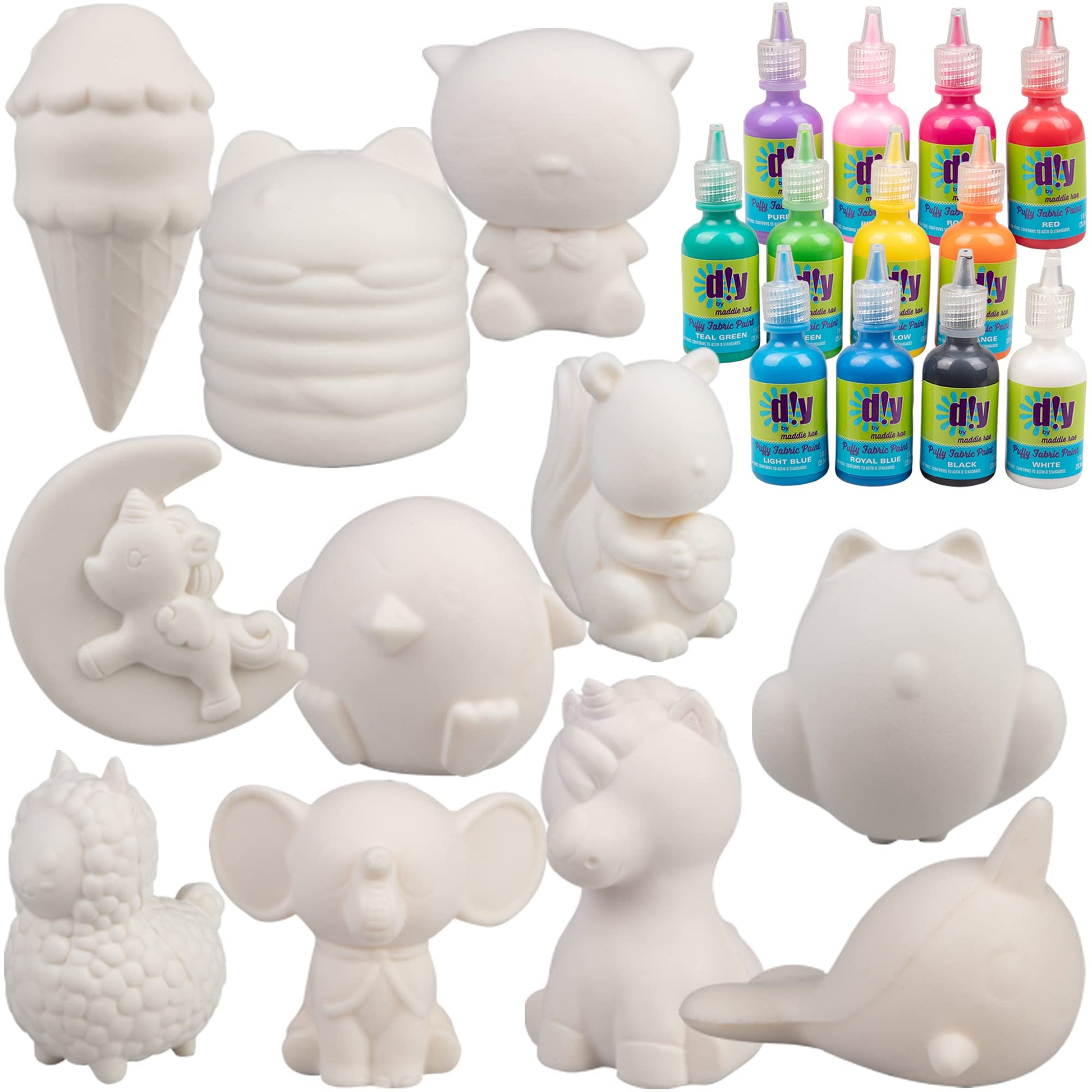 DIY Squishy Design Kit - 12 Blank Squishies & Fabric Paints - - squishy kit