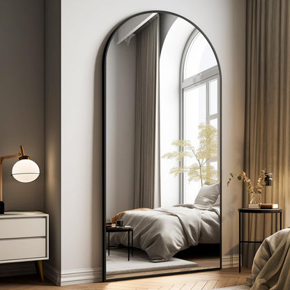 Arched Full-Length Mirror Black Metal Frame Floor Mirror - Black 76"L x 34"W - Mirror