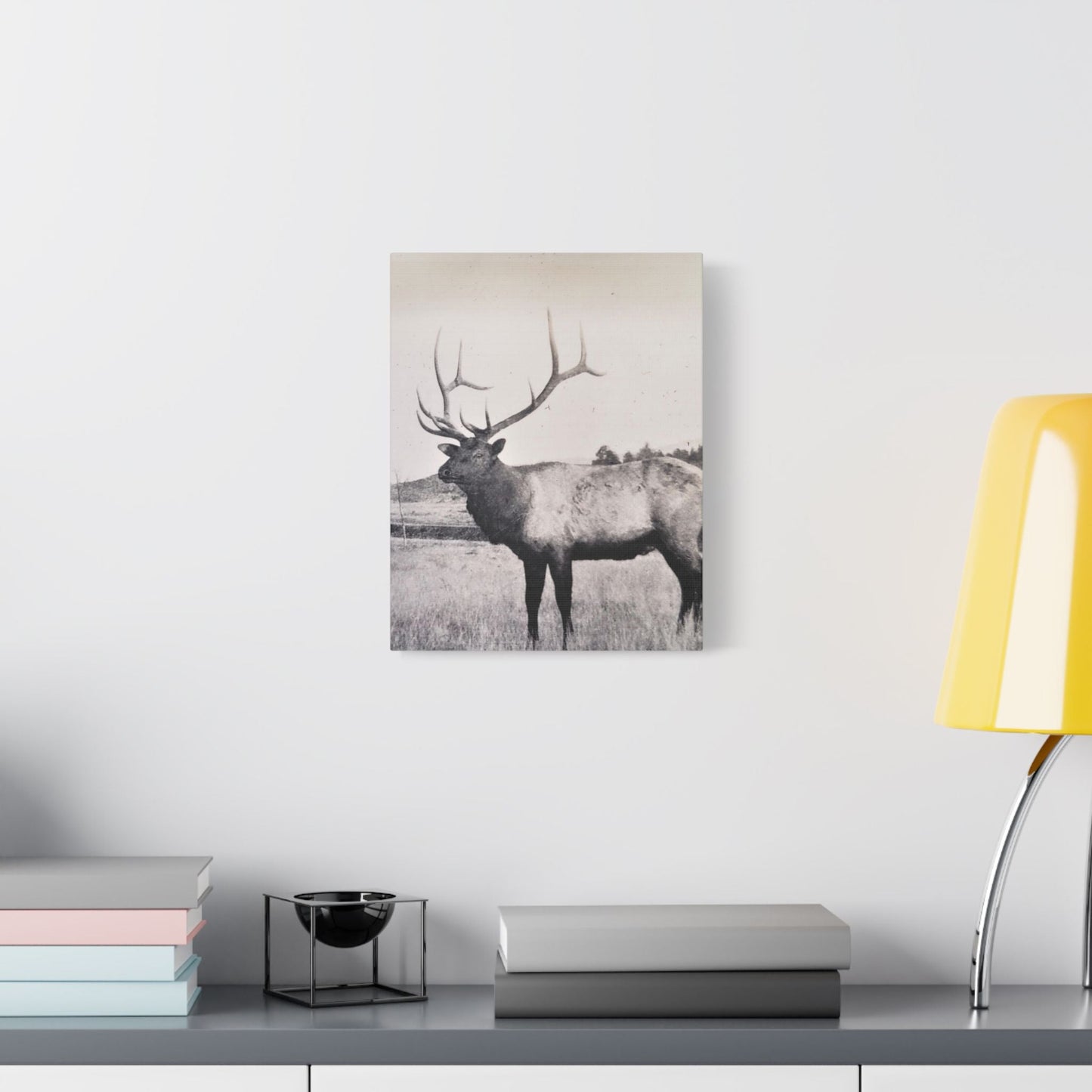 Yellowstone Bull Elk Satin Canvas Stretched 11″ x 14″ (Vertical) 1.5"