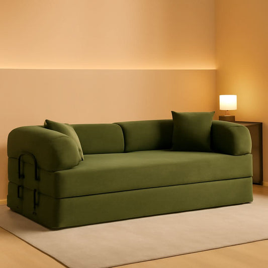 Green Convertible Sofa Bed With Removable Armrests - Olive Green - couch