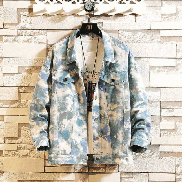 Jean Jacket Vaquero Tie Dye Cargo Outwear Tie dye Men Denim Jacket