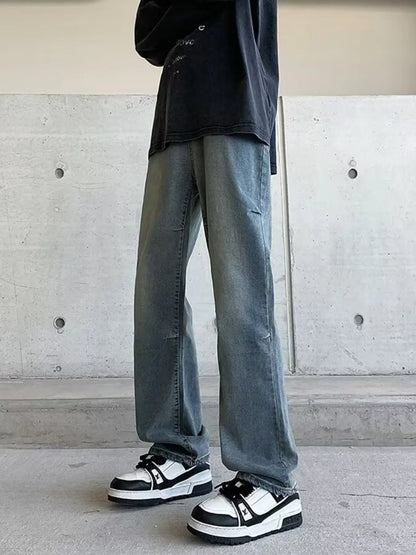 Men's Plus Size Vintage Wash Wide Leg Jeans - -
