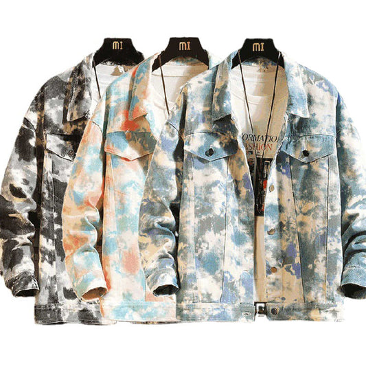 Jean Jacket Vaquero Tie Dye Cargo Outwear Tie dye Men Denim Jacket