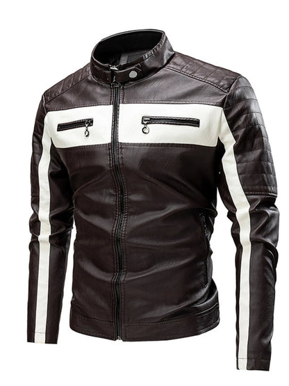 Men's Plus Size Contrast Zip Up Long Sleeve Jacket - Coffee Brown -
