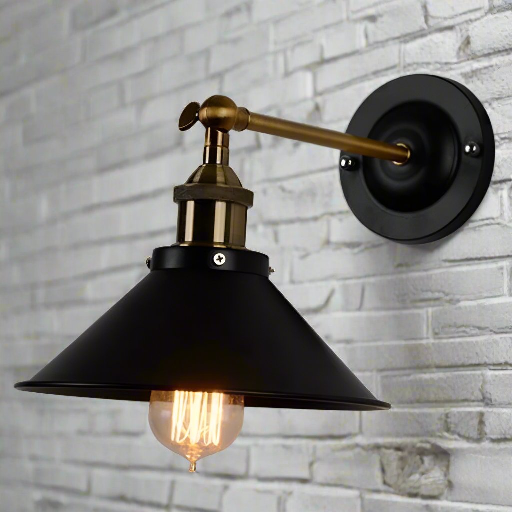 Black Hardwire Vintage Wall Lamp Adjustable Bronze Finish Arm Swing Wall Lights