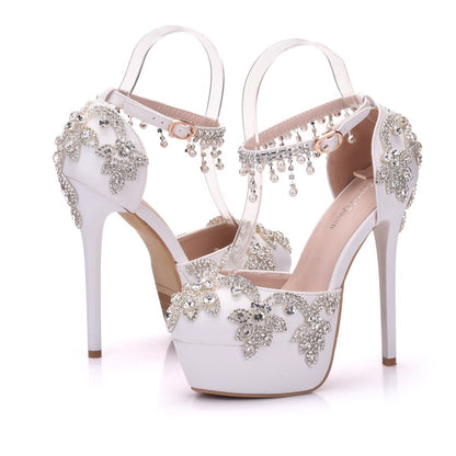 Elegant White Diamond Bridal Heels - -
