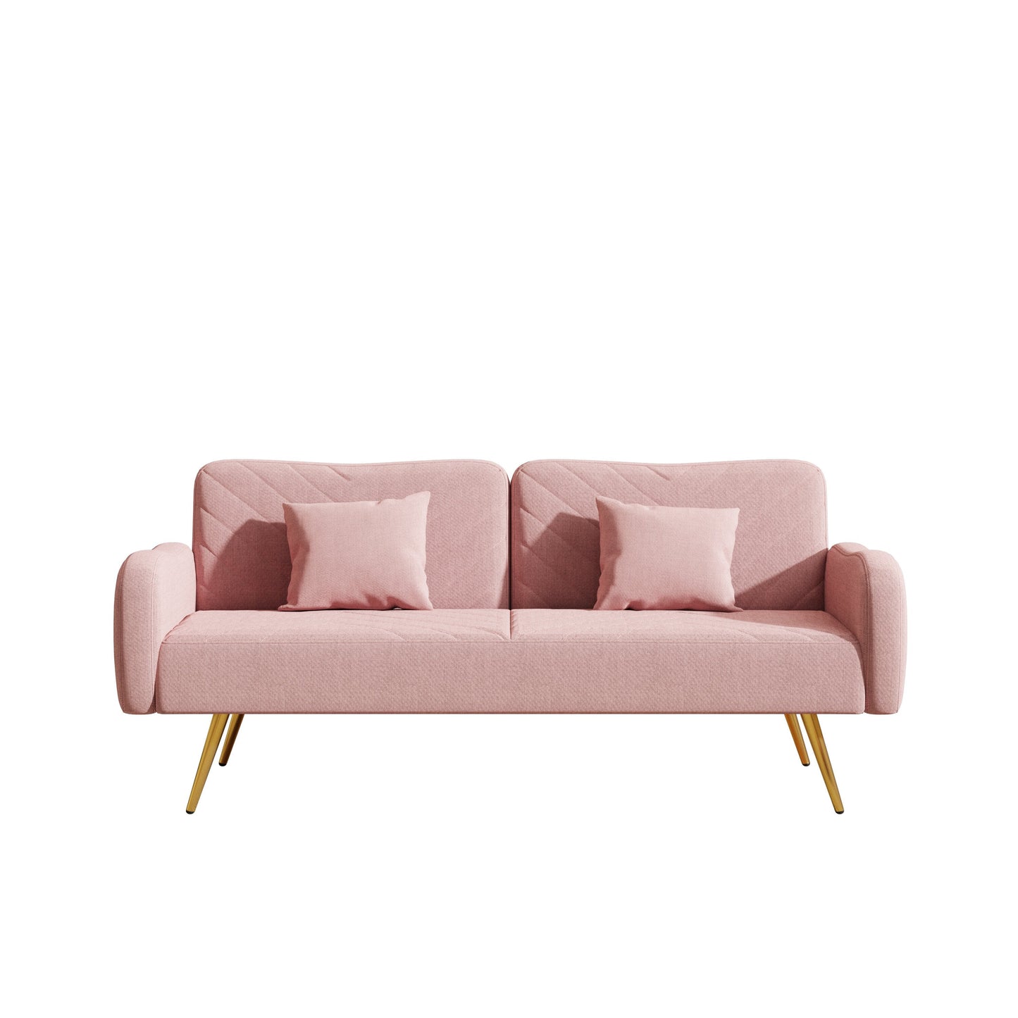 70.47" Pink Fabric Double Sofa with Split Backrest and Two Throw Pillows- V.I.P Digital Presence- {{Product type}}