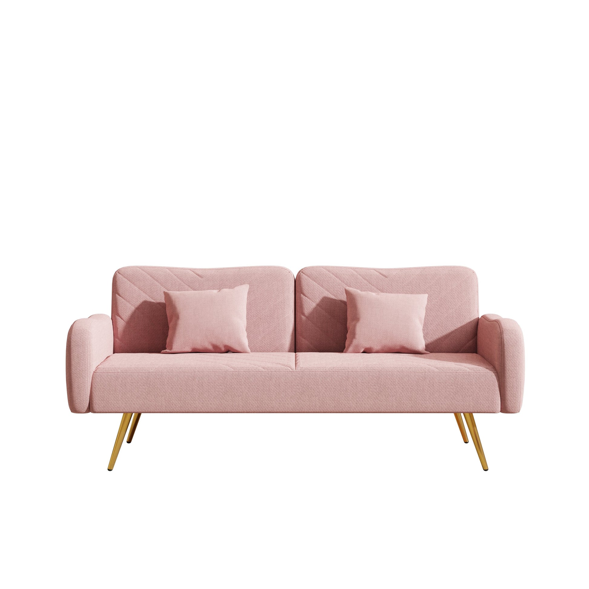 70.47" Pink Fabric Double Sofa with Split Backrest and Two Throw Pillows- V.I.P Digital Presence- {{Product type}}