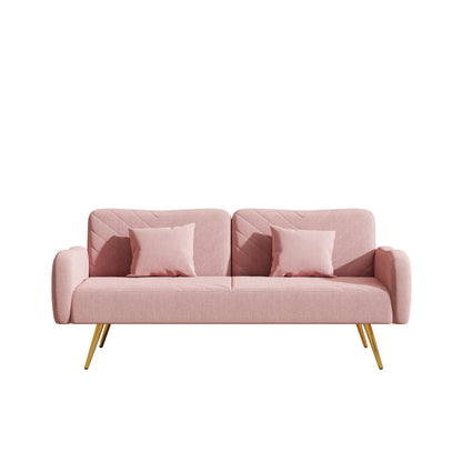 70.47" Pink Fabric Double Sofa with Split Backrest and Two Throw Pillows- V.I.P Digital Presence- {{Product type}}