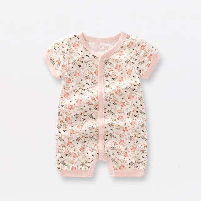 Bamboo Fiber Baby Zippered Romper pink cream floral 12-18M 80cm