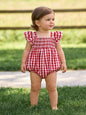 Summer Plaid Smocked Ruffle Girls Romper - - Romper