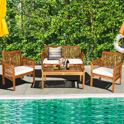 4 Pieces Outdoor Acacia Wood Sofa Furniture Set- DirectDeals- {{Product type}}
