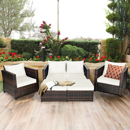 5 Pieces Patio Cushioned Rattan Furniture Set- DirectDeals- {{Product type}}