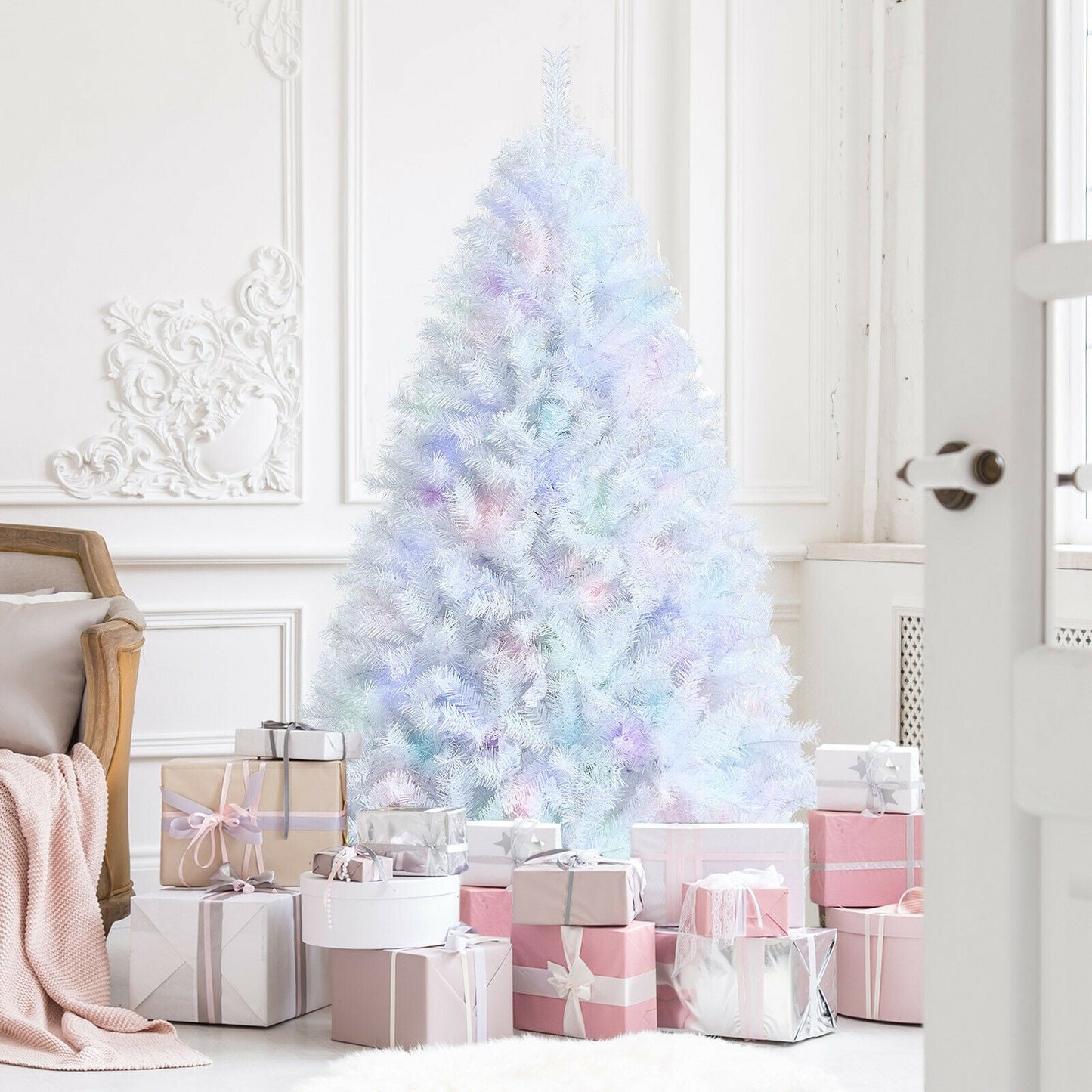 6 Feet Iridescent Tinsel Artificial Christmas Tree with 792 Branch Tips - -