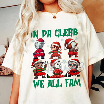 Merry Creepmas T-Shirt - Christmas Halloween Movies Characters Tee, Chibi Movie Characters Shirt - Natural 3 - T-Shirt