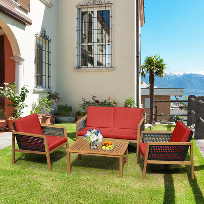 4 Pieces Patio Rattan Furniture Set with Removable Cushions- DirectDeals- {{Product type}}