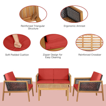 4 Pieces Patio Rattan Furniture Set with Removable Cushions- DirectDeals- {{Product type}}