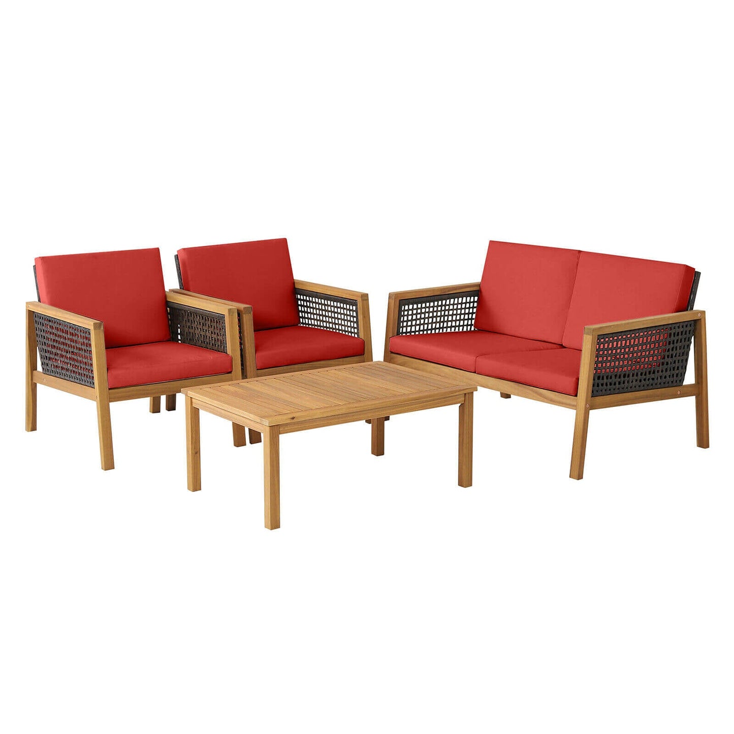 4 Pieces Patio Rattan Furniture Set with Removable Cushions- DirectDeals- {{Product type}}