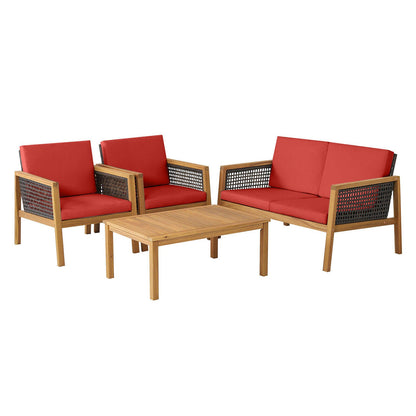 4 Pieces Patio Rattan Furniture Set with Removable Cushions- DirectDeals- {{Product type}}