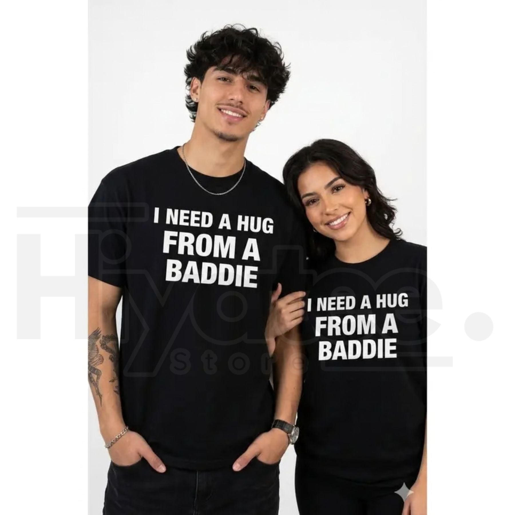 "I Need A Hug From A Baddie" Funny T-Shirt – Humorous Streetwear Graphic Tee- Hiyatee- {{Product type}}