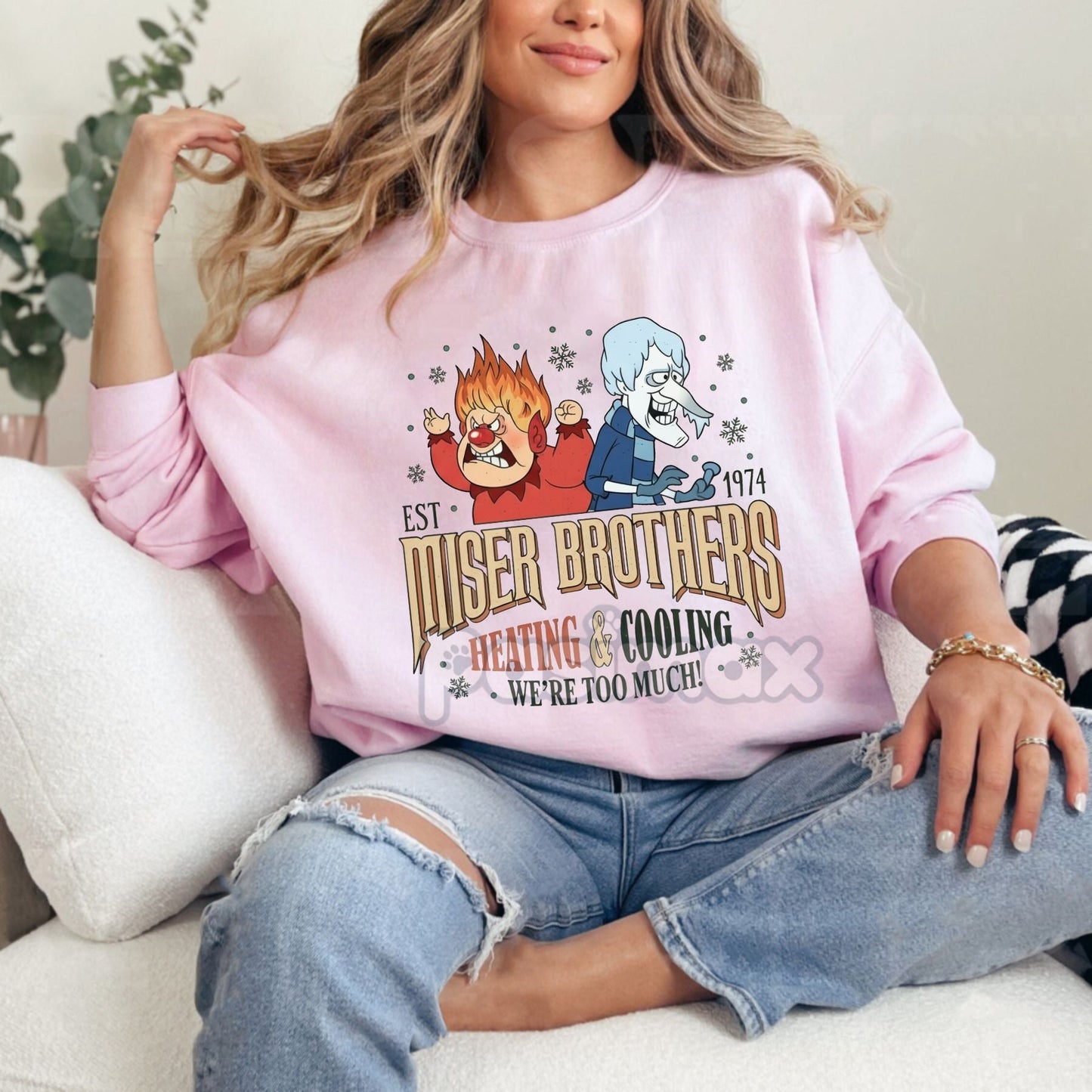 Cartoon Graphic Print Crewneck Vintage Sweatshirt - Light Pink - Sweatshirt