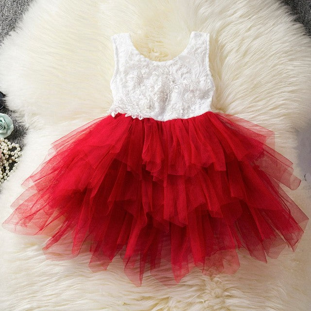 Summer Patchwork Halter Dress for Girls - red 130 - dress
