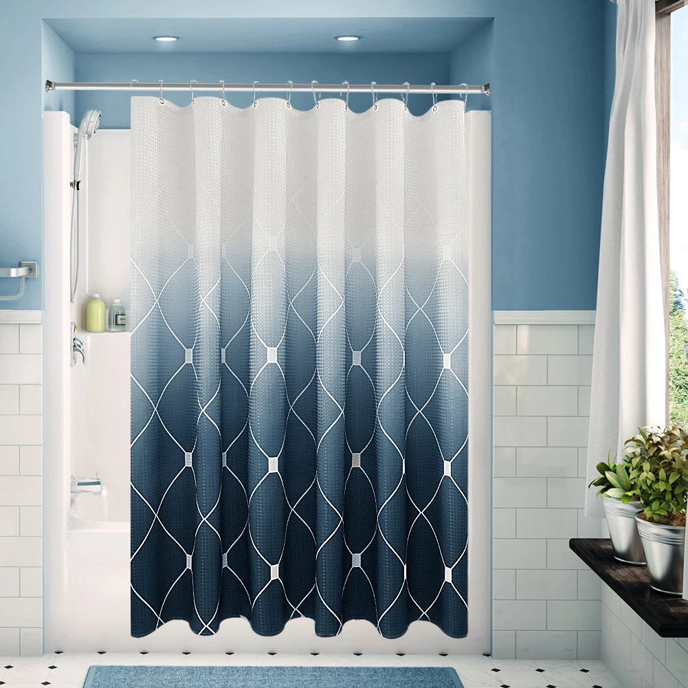 36*72Inch Ombre Blue Waffle Shower Curtain, Machine Washable