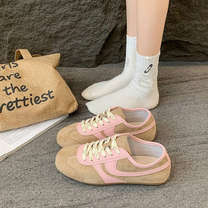 Women's Contrast Panel Suede Retro Sneakers - - Footwear