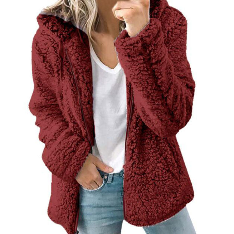 Thick Warm Soft Fleece Jacket Female Pocket Zipper Coat