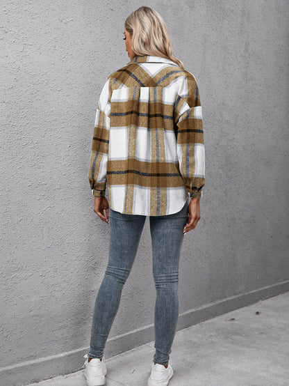 Ivy Lane Plaid Long Sleeve Shirt Jacket - -