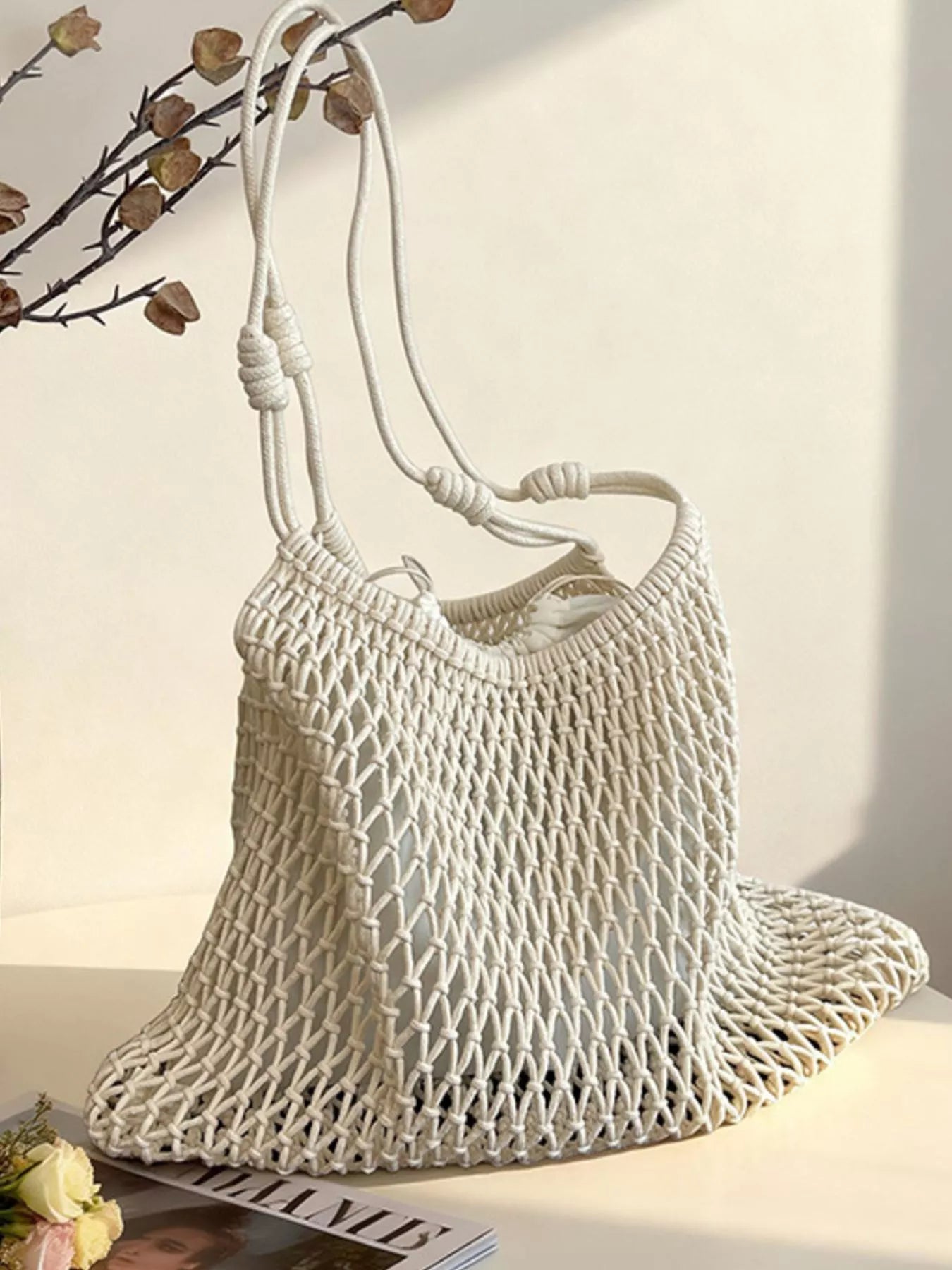 Woven Net Shoulder Bag - -