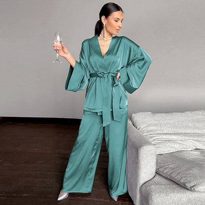 2 Piece Set Satin Sleepwear - Light Green Extra Large - sleepwear