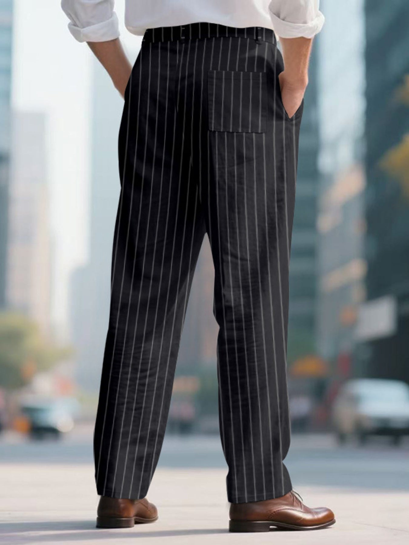 Men's Full Size Striped Wide Leg Pant Plus Size - -