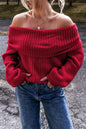 Off-Shoulder Long Sleeve Sweater - Deep Red -