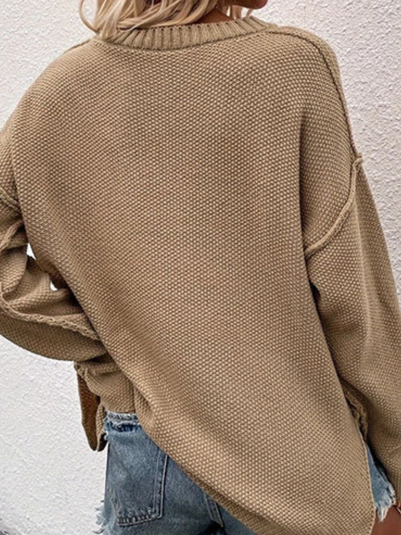 Button Detail Long Sleeve Knit Top - -