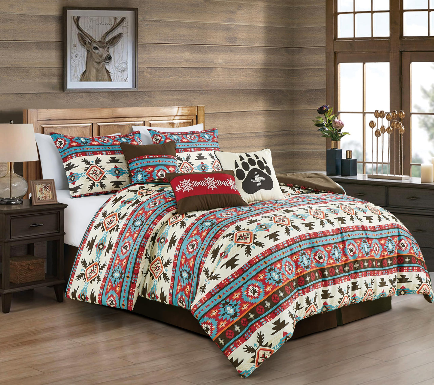 Sanse Southwestern 7-Piece Comforter Set - Vibrant Geometric - - comforter