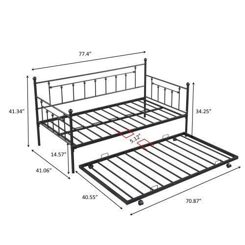 Metal Double Day Bed With Rollers - - day bed