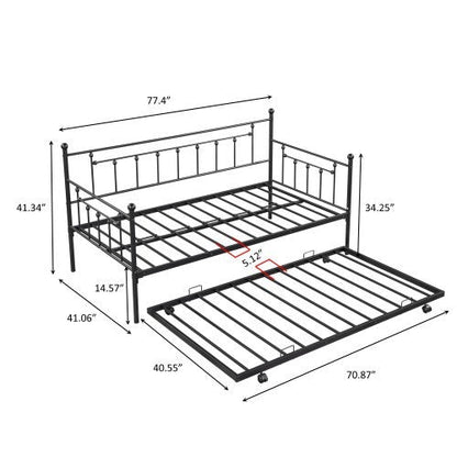 Metal Double Day Bed With Rollers - - day bed
