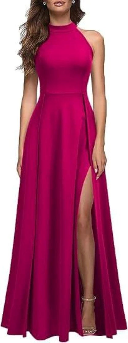Chic Womens Halter Party Dress - Purplish Red - dress
