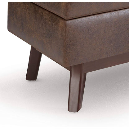 Mid Century Storage Ottoman 36W Chestnut Faux Leather- ShipItFurniture- {{Product type}}