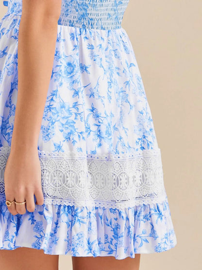 Ruffled Hem Printed Tube Dress - -