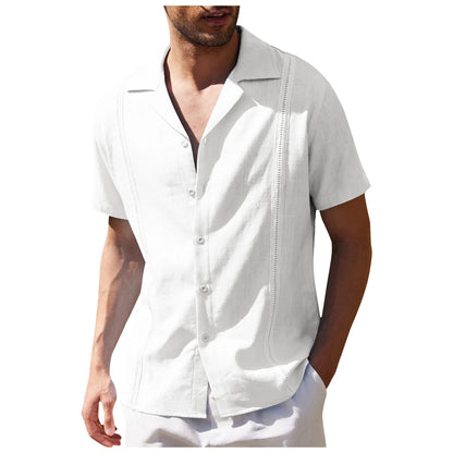 Men's Loose Casual Linen Shirt Cuba Guayabella Short-Sleeved Beach Shirt Men