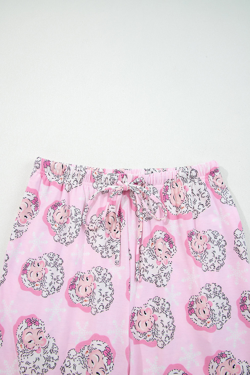 Pink Santa Claus Print V Neck Tee Drawstring Pants 2pcs Lounge Set - - Loungewear & Sleepwear/Loungewear