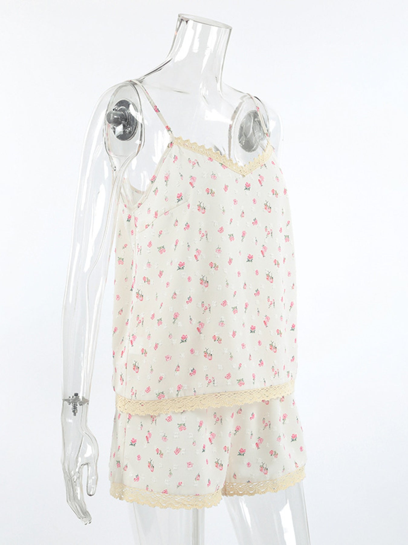 Floral Print Lace Trim Cami and Shorts Set- Shopimist- {{Product type}}