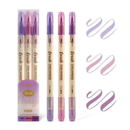 3Pcs Twin Marker Pens Fine Liner Water Based Ink Blendable Watercolor purple