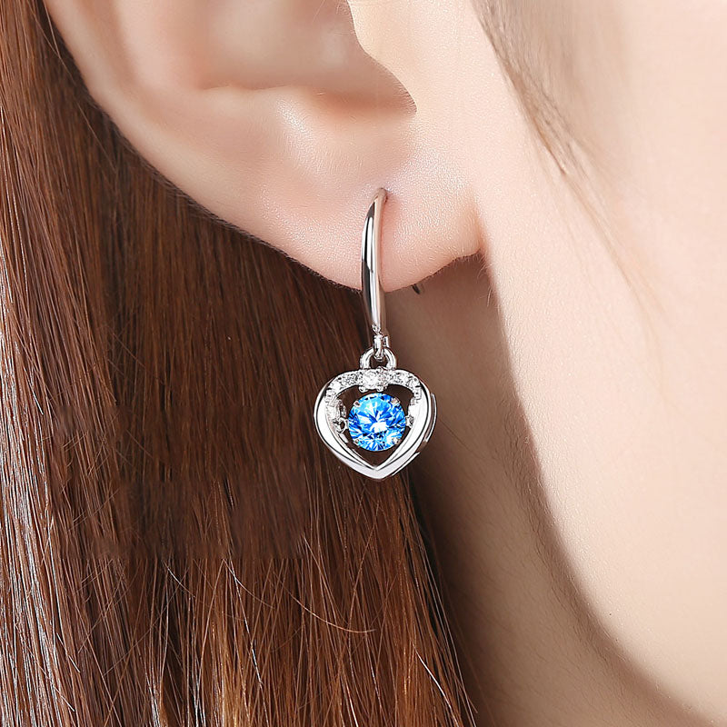 Crocheted Earrings Dancing Heartbeat Blue Cubic Zirconia Stud Earring