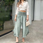 Elastic Waist Wide Leg Pants Green Extra Large