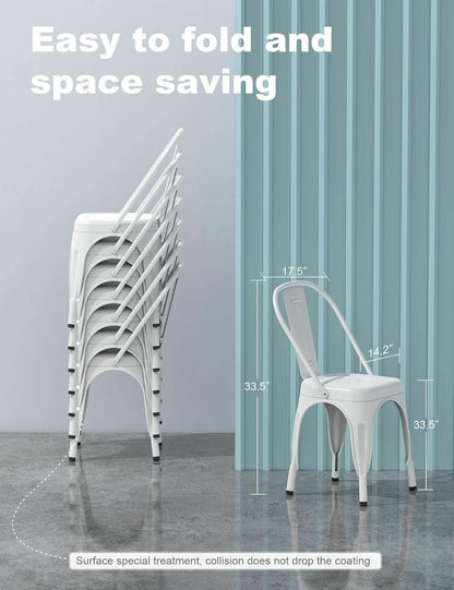 Tolix Style Metal Dining Chair White Stackable Set Of 4- ShipItFurniture- {{Product type}}