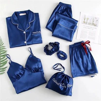 7pc Long Sleeve Pajama Sleepwear Sets NAVY