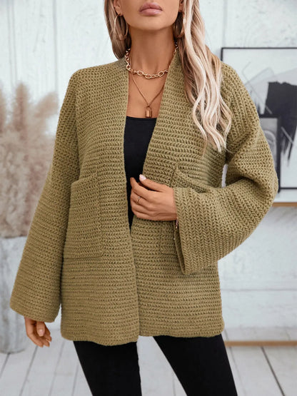 Open Front Long Sleeve Cardigan - -